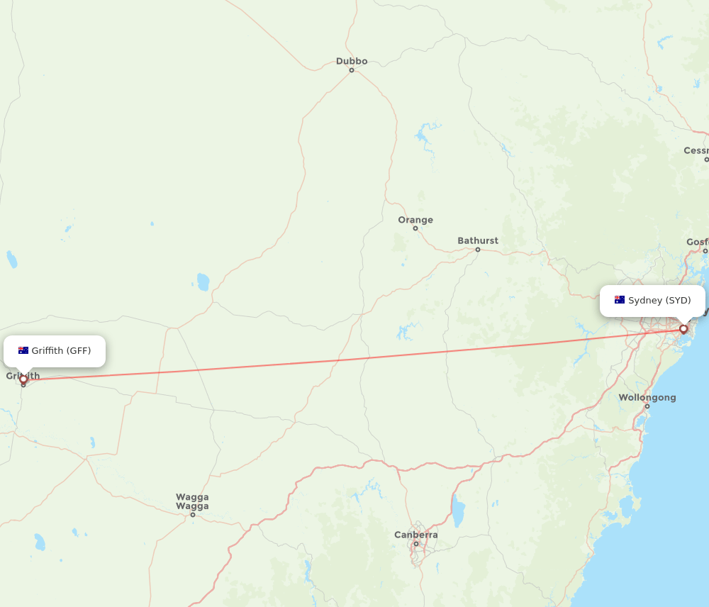 Sydney - Griffith route map and flight paths