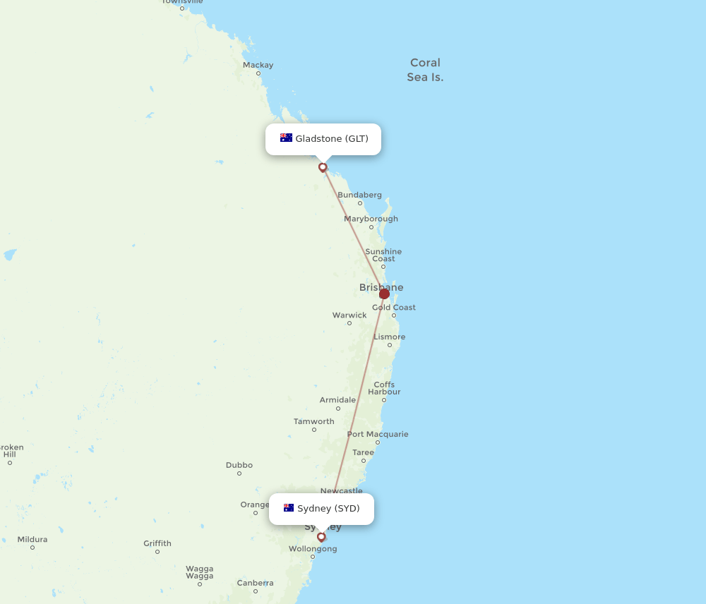 SYD-GLT flight routes
