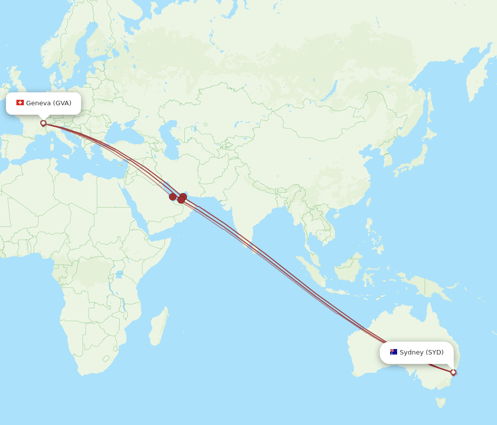 SYD-GVA flight routes