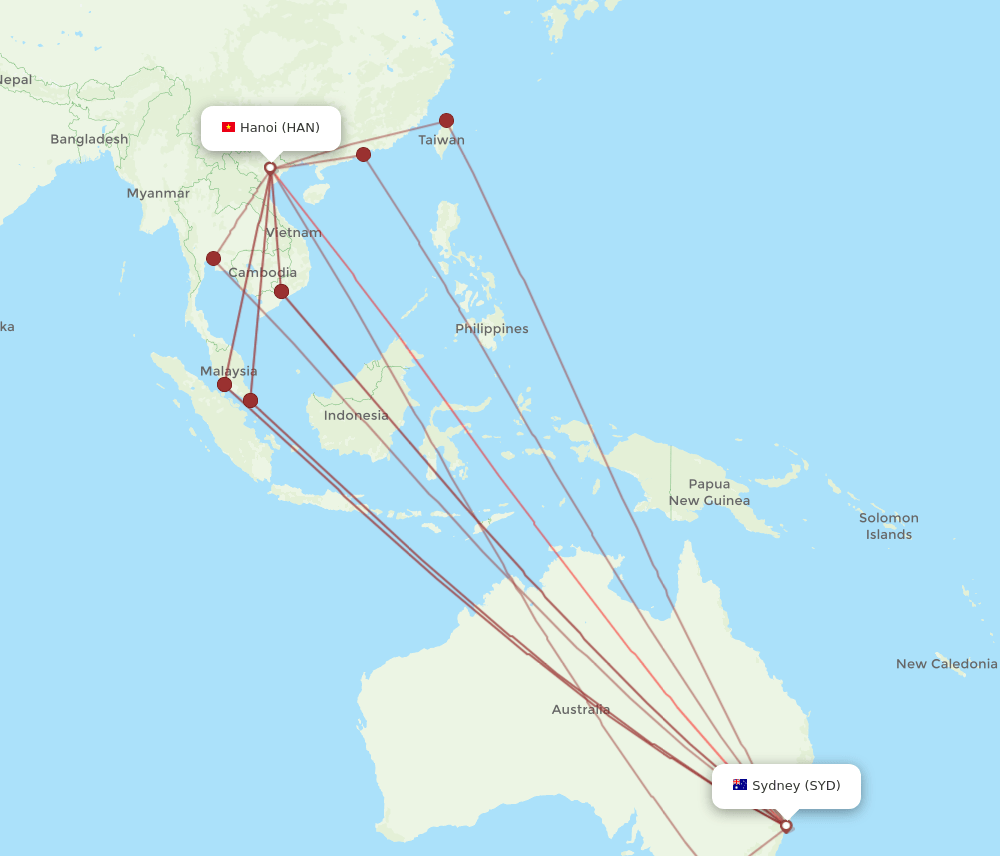 SYD-HAN flight routes