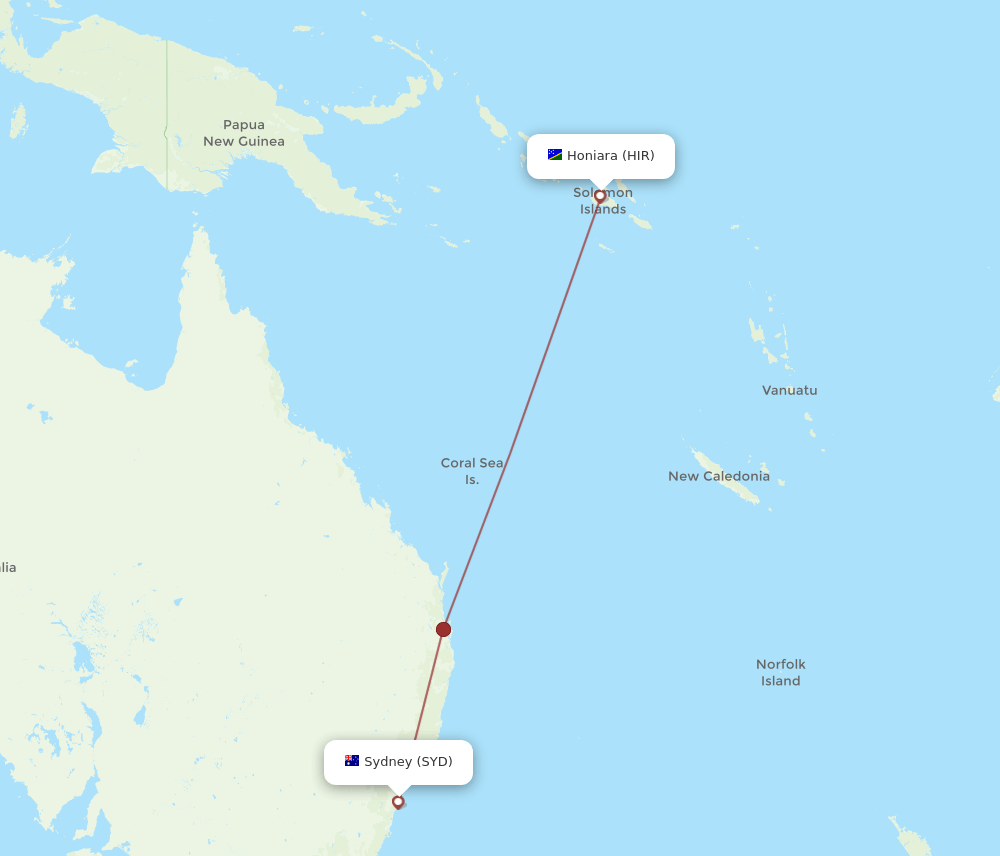 SYD-HIR flight routes