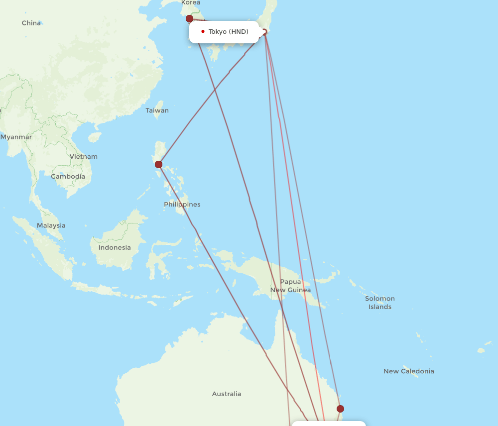 SYD to HND flights and routes map