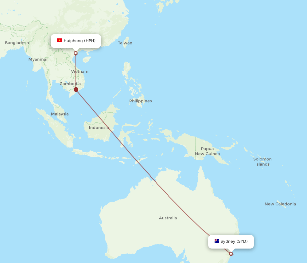 SYD-HPH flight routes