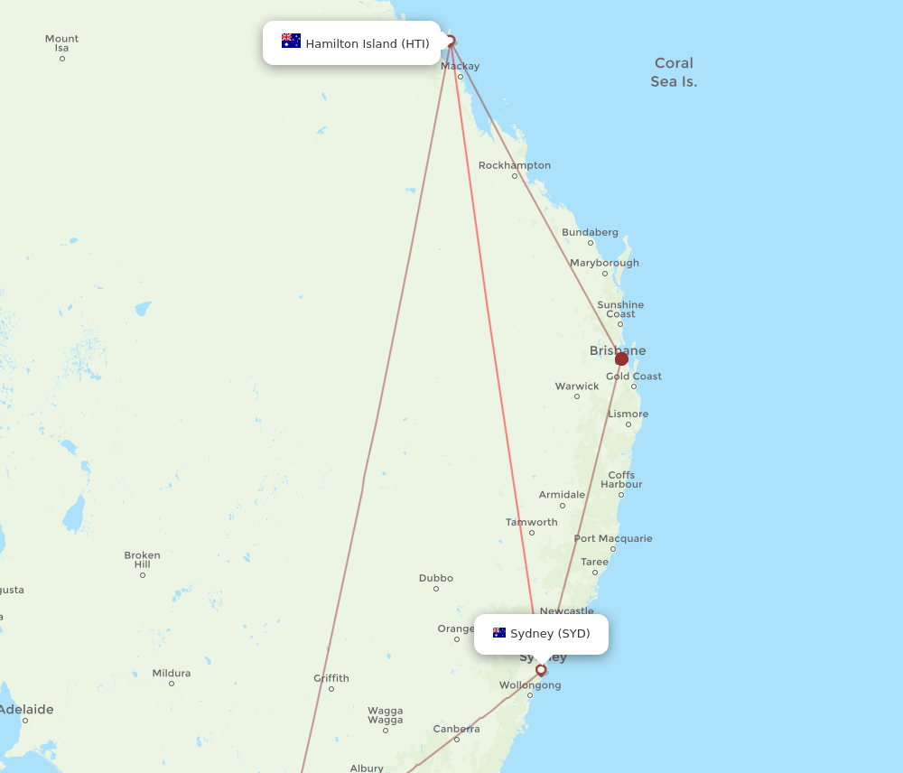 SYD-HTI flight routes