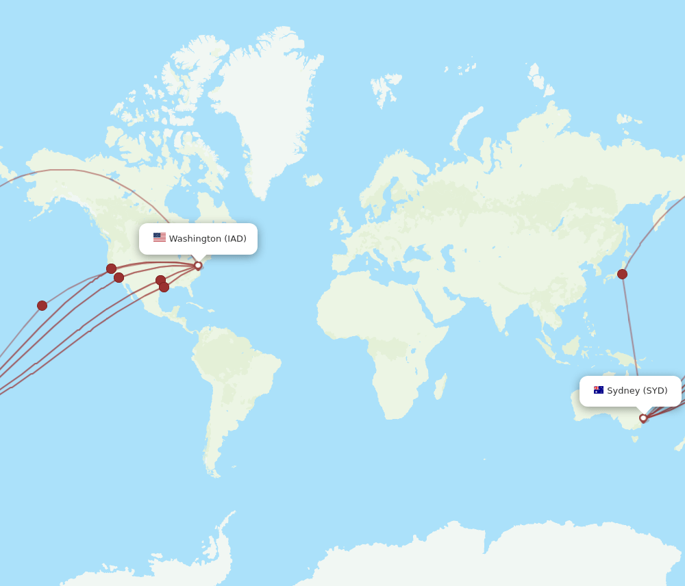 SYD-IAD flight routes