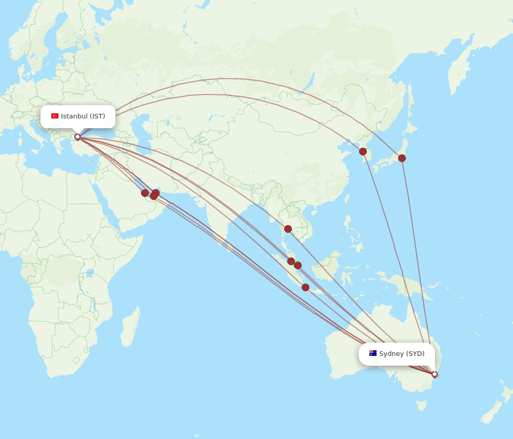 SYD-IST flight routes