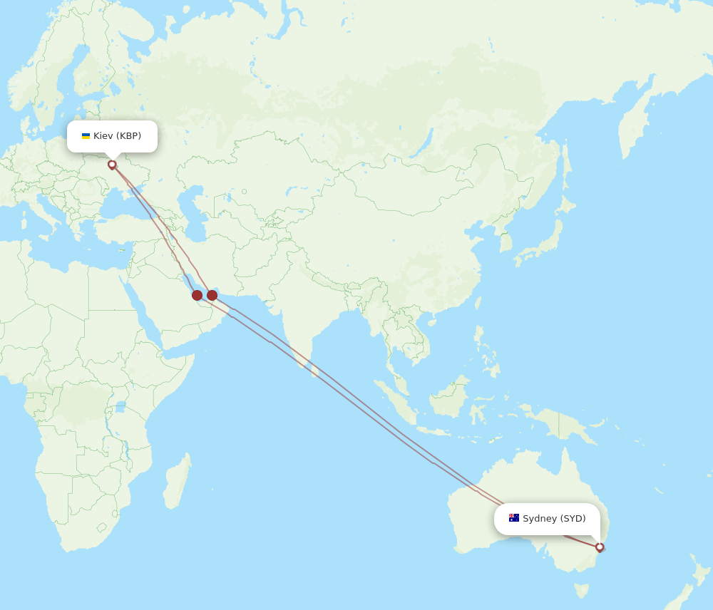 SYD to KBP flights and routes map