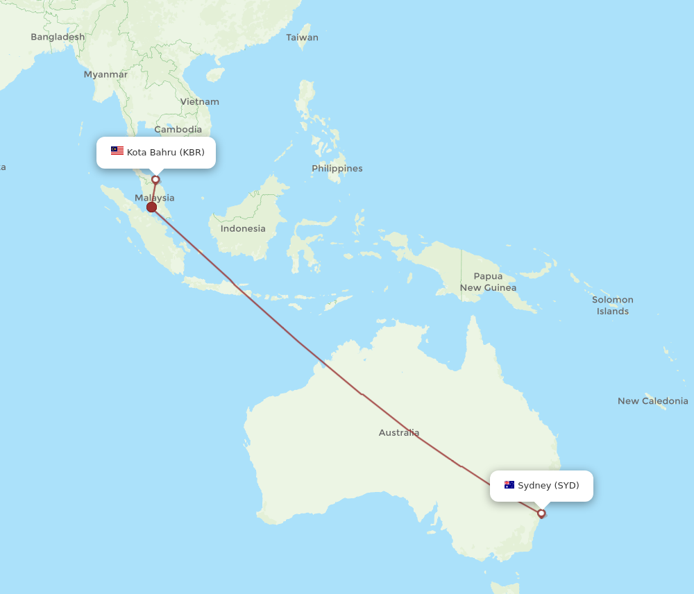 SYD to KBR flights and routes map