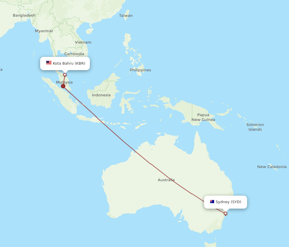 SYD-KBR flight routes