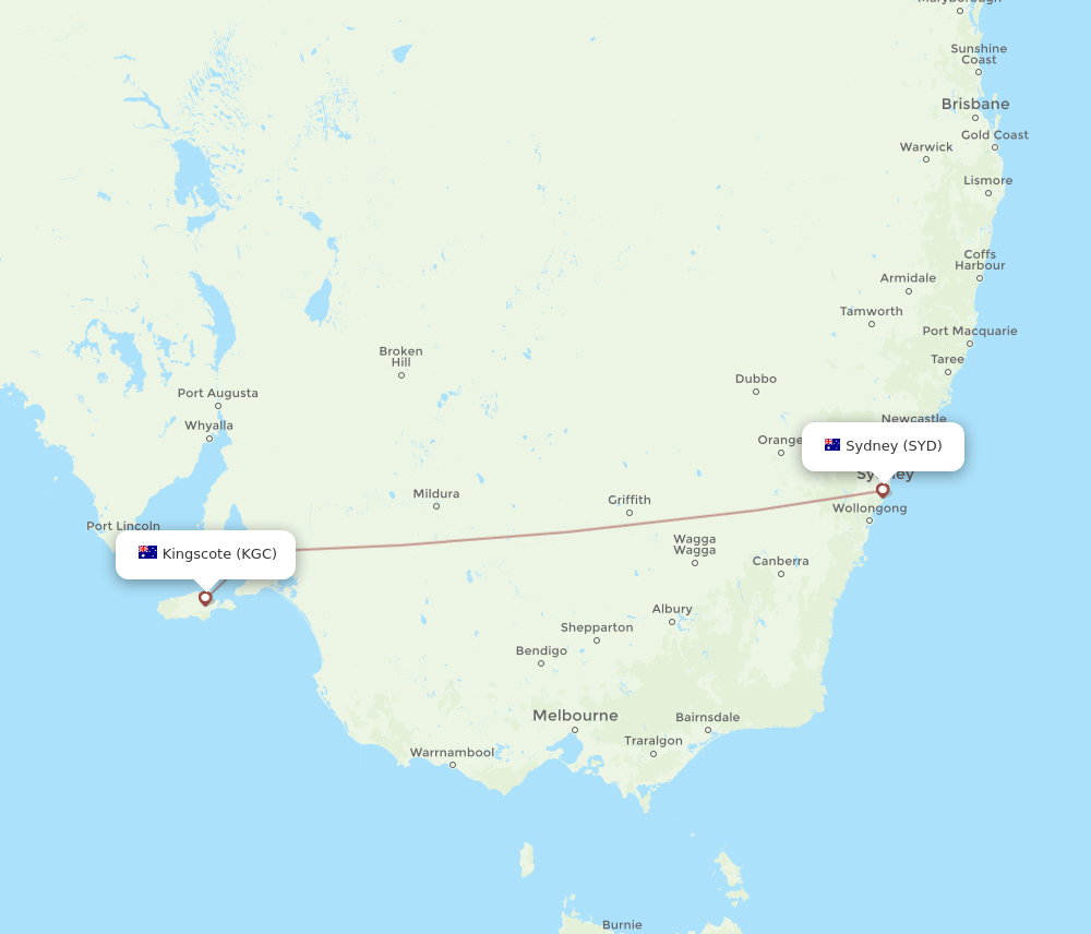 SYD to KGC flights and routes map