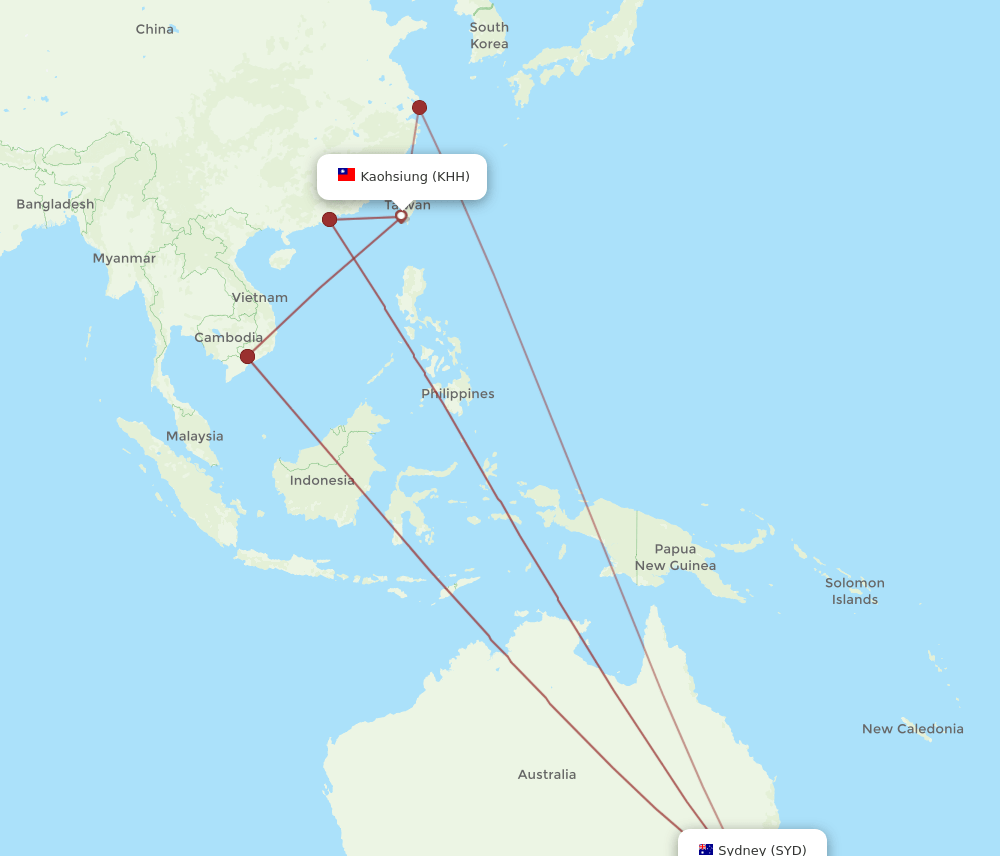 SYD-KHH flight routes