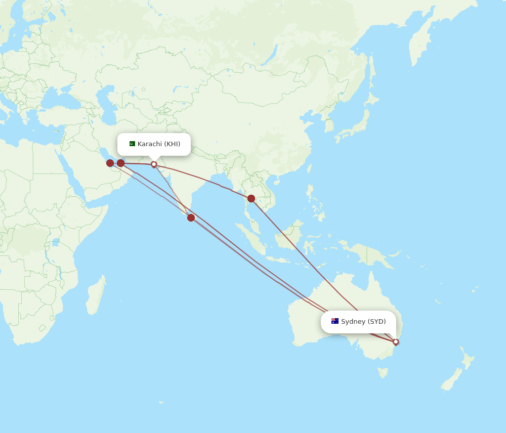 SYD-KHI flight routes