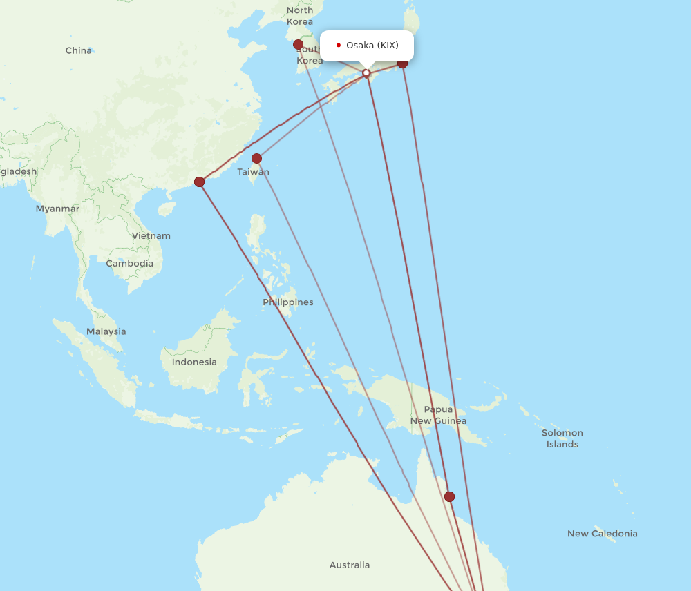 SYD to KIX flights and routes map