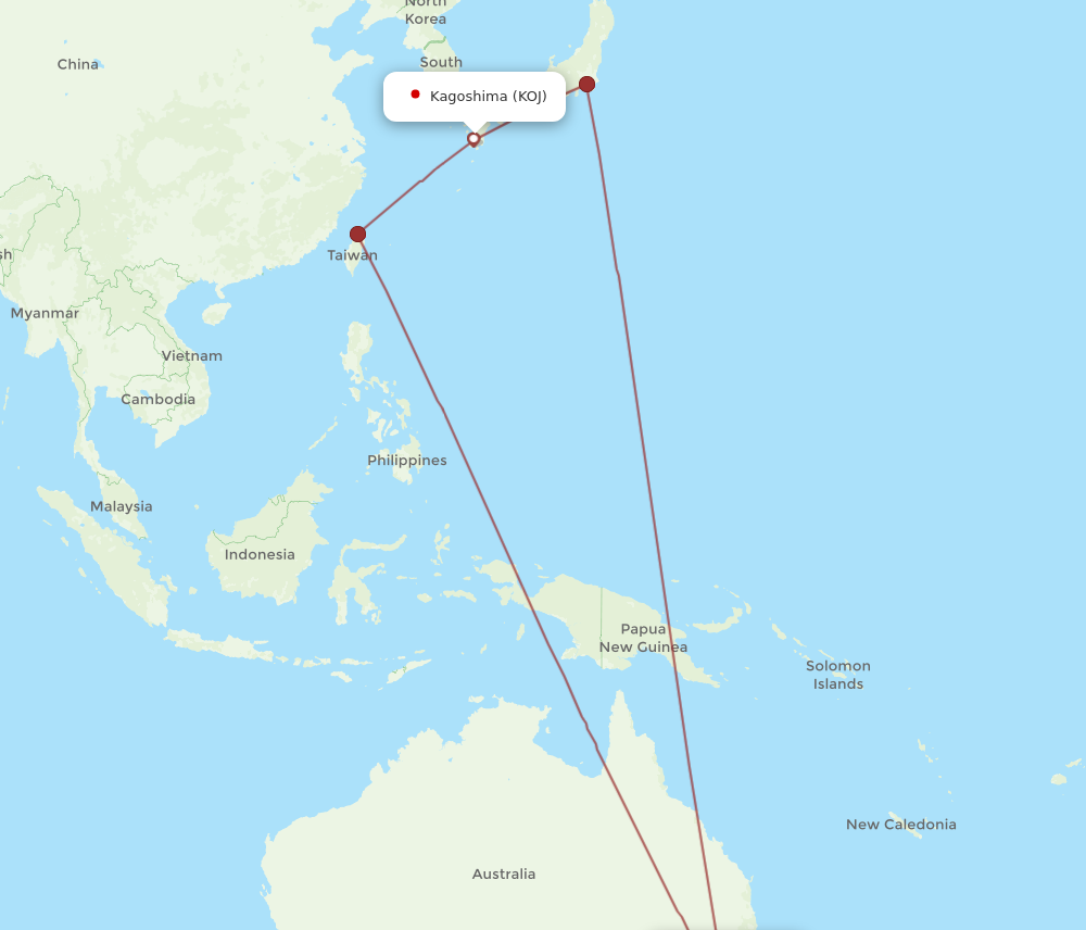 SYD to KOJ flights and routes map