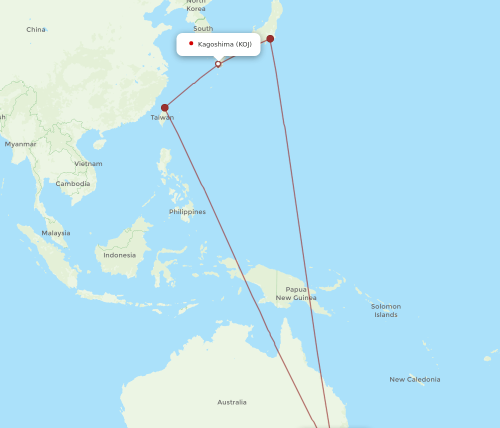 SYD to KOJ flights and routes map