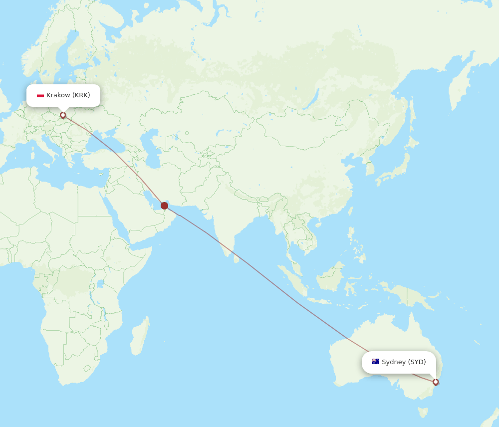 SYD-KRK flight routes