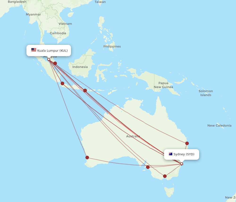 SYD-KUL flight routes