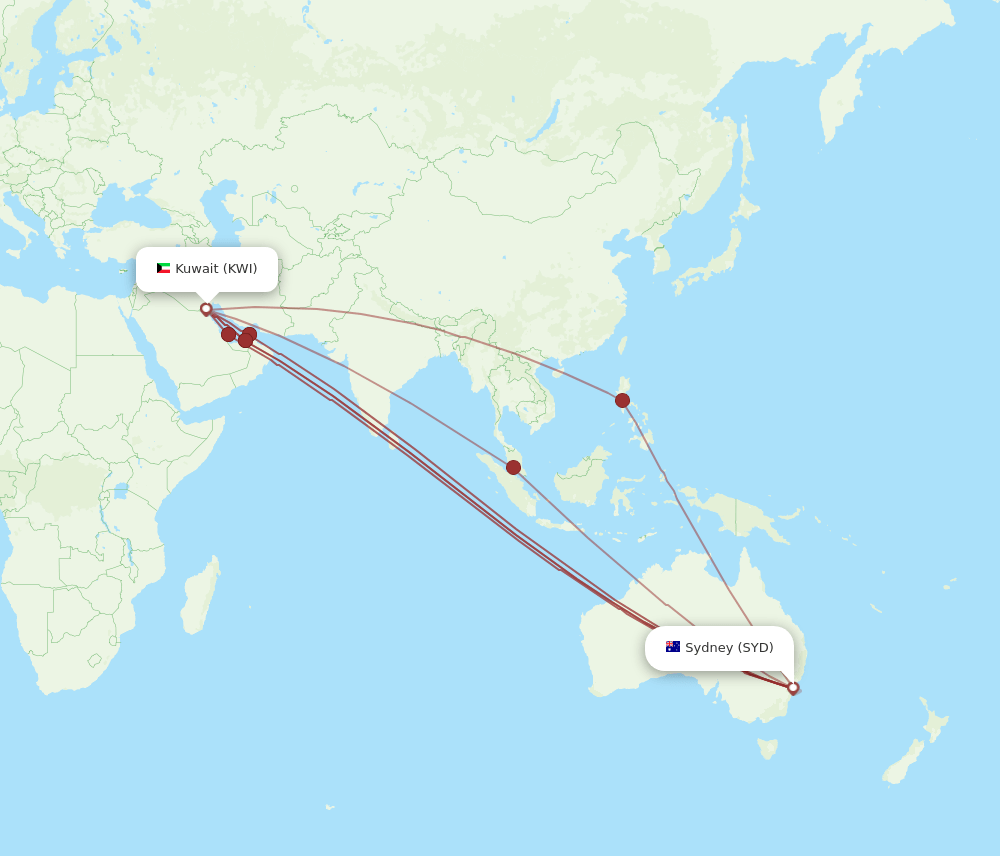 SYD-KWI flight routes