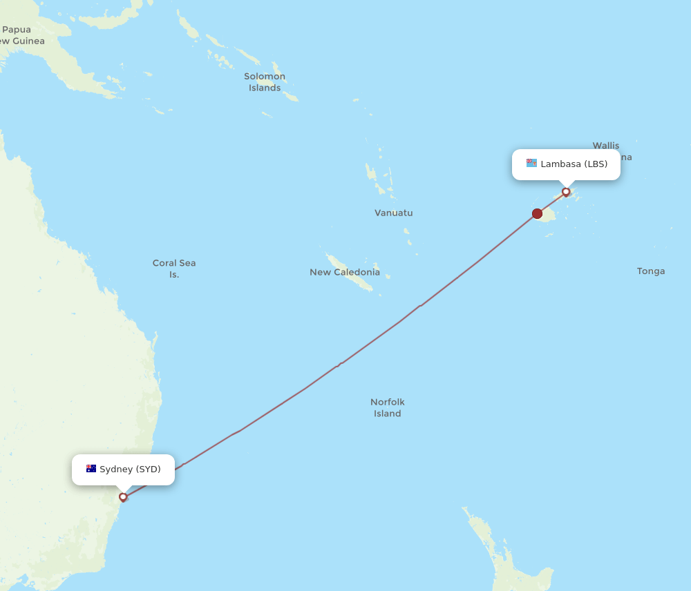 SYD-LBS flight routes
