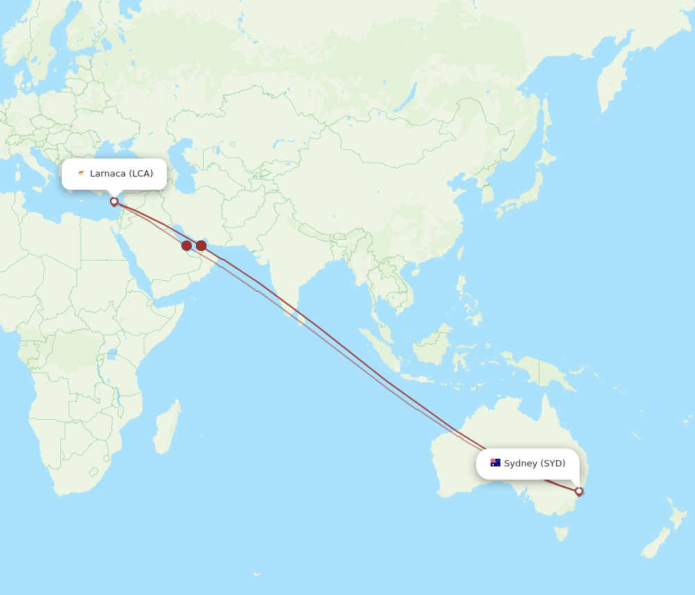 SYD-LCA flight routes