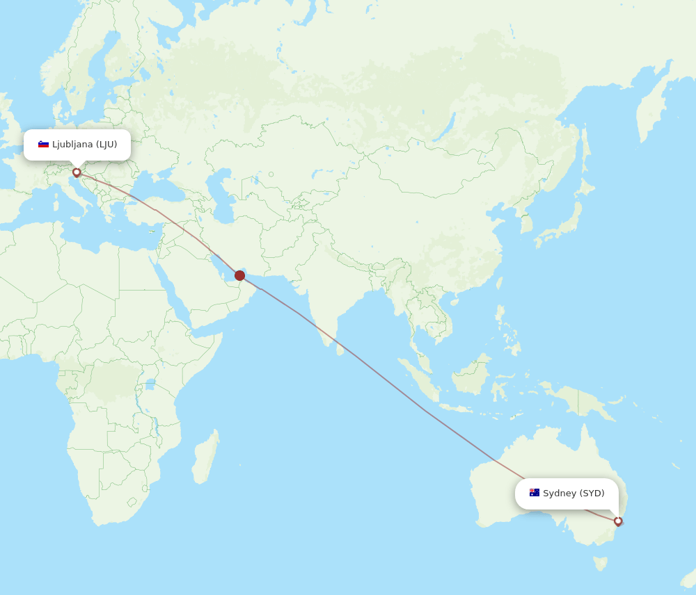 SYD-LJU flight routes