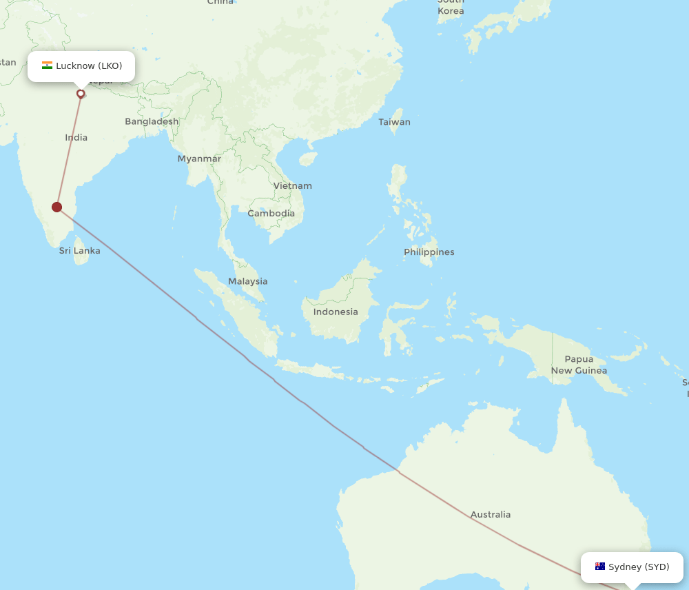 SYD to LKO flights and routes map