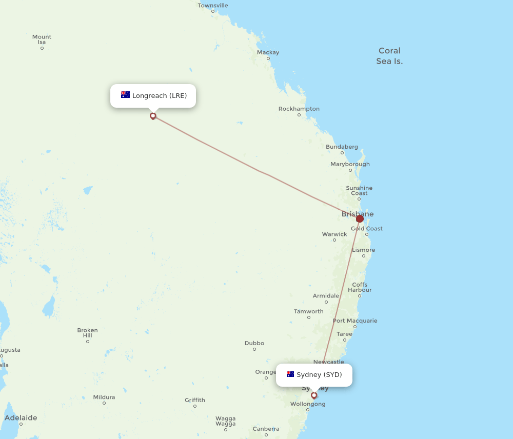 SYD-LRE flight routes