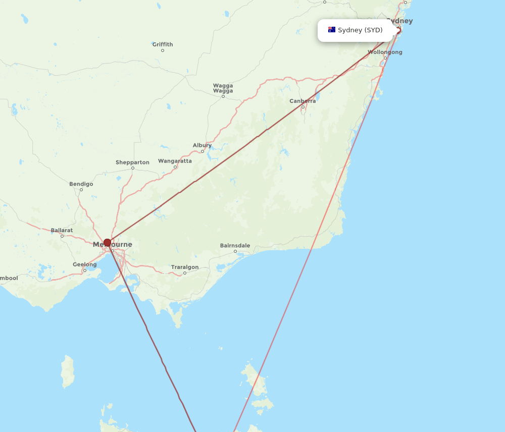 SYD-LST flight routes