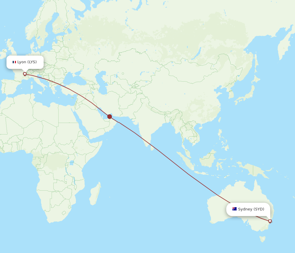 SYD to LYS flights and routes map