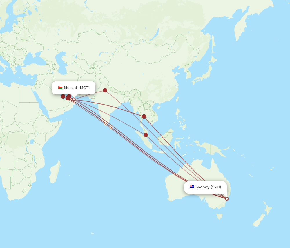 SYD to MCT flights and routes map
