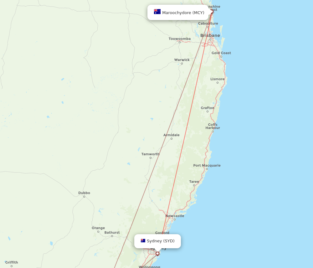 SYD to MCY flights and routes map