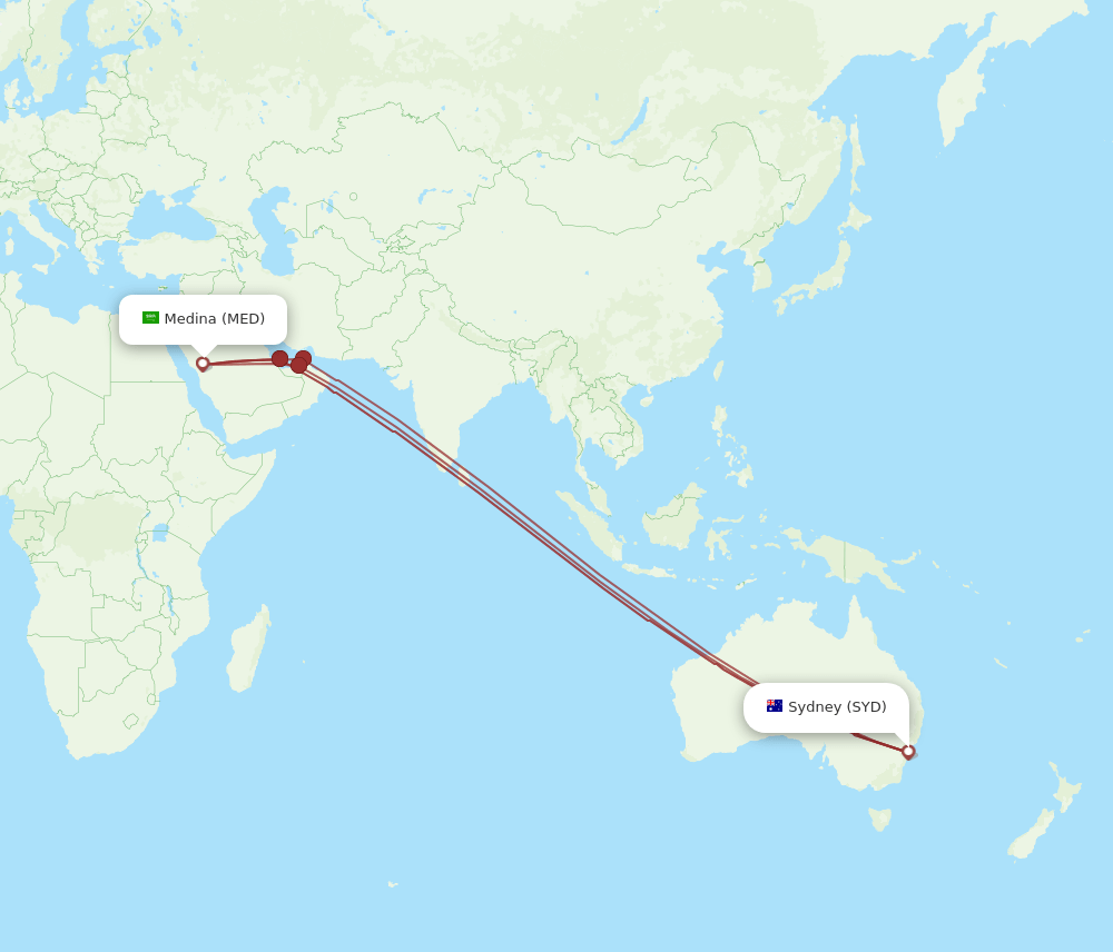 SYD-MED flight routes