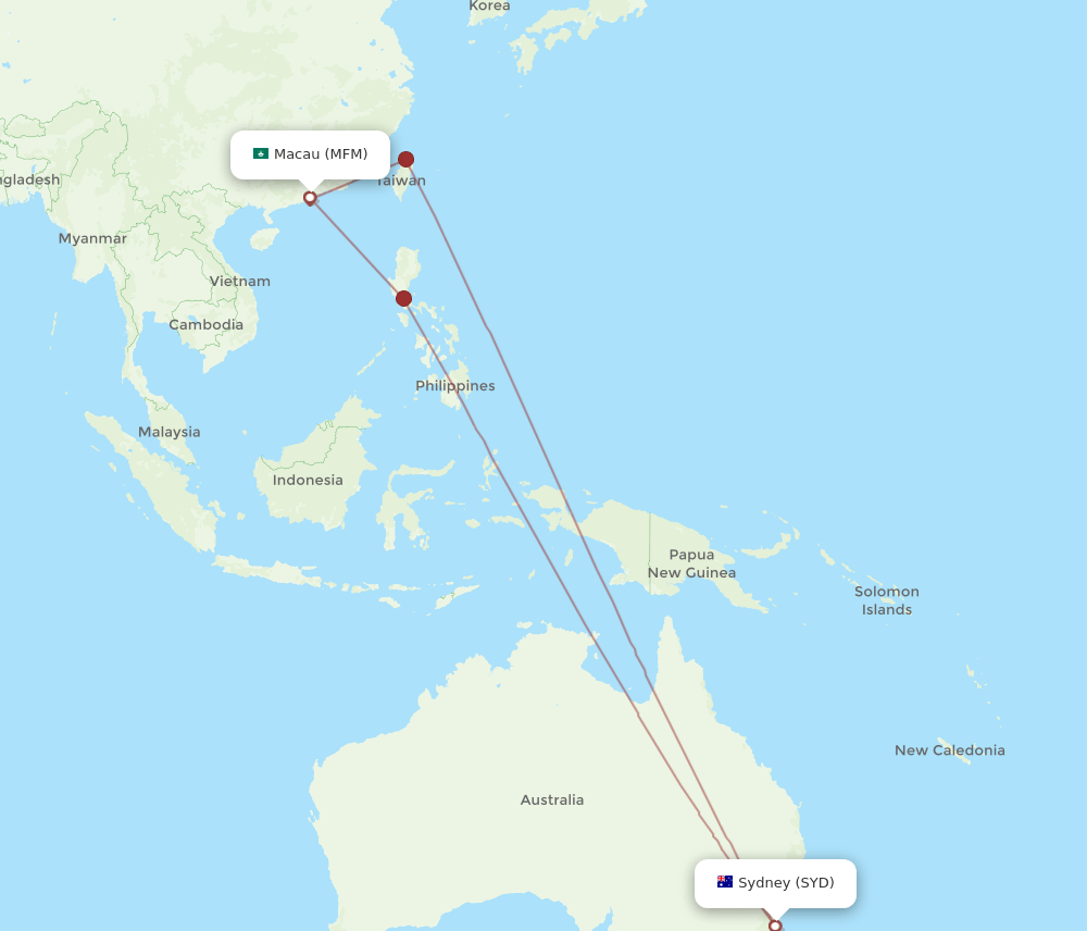SYD to MFM flights and routes map