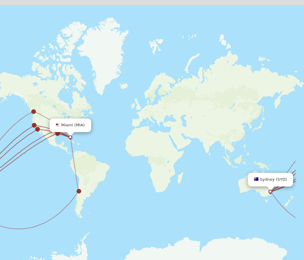 SYD to MIA flights and routes map