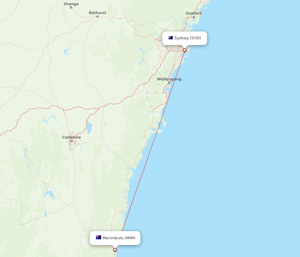 Sydney - Merimbula route map and flight paths