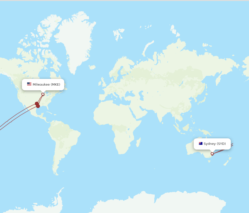 SYD to MKE flights and routes map