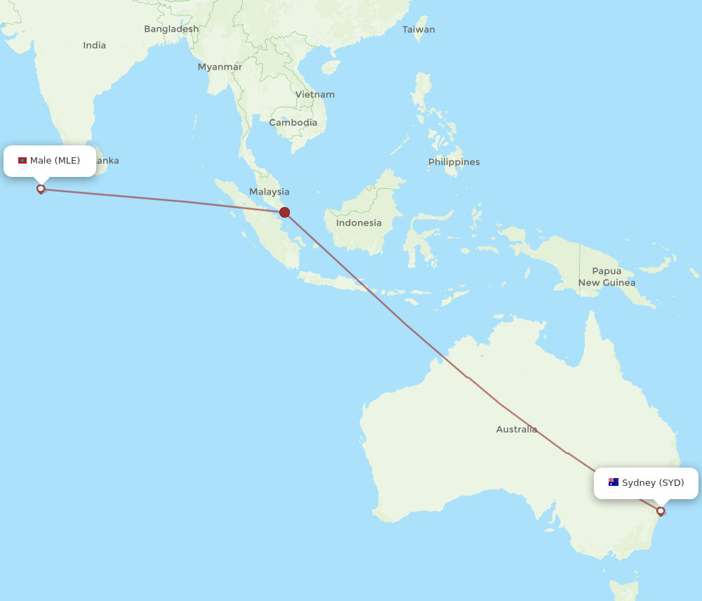 SYD to MLE flights and routes map