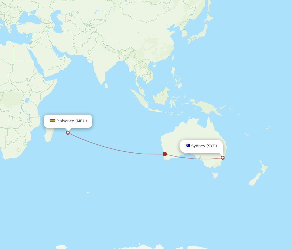 SYD to MRU flights and routes map