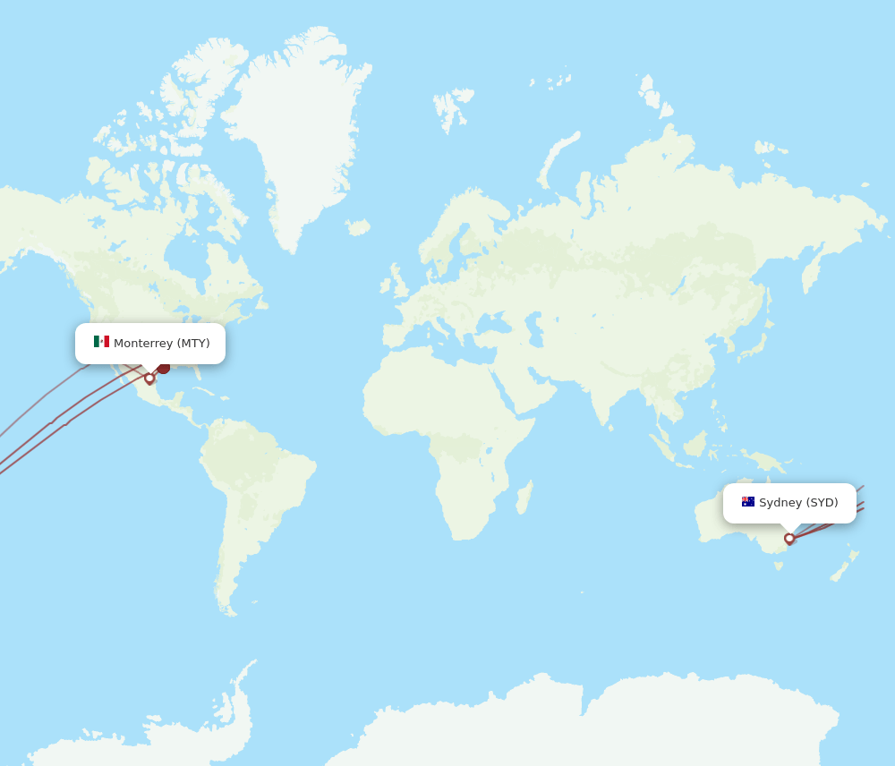 SYD-MTY flight routes
