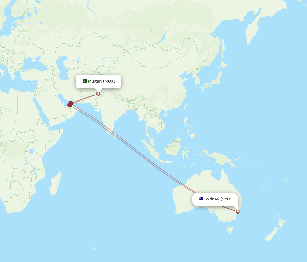 SYD-MUX flight routes