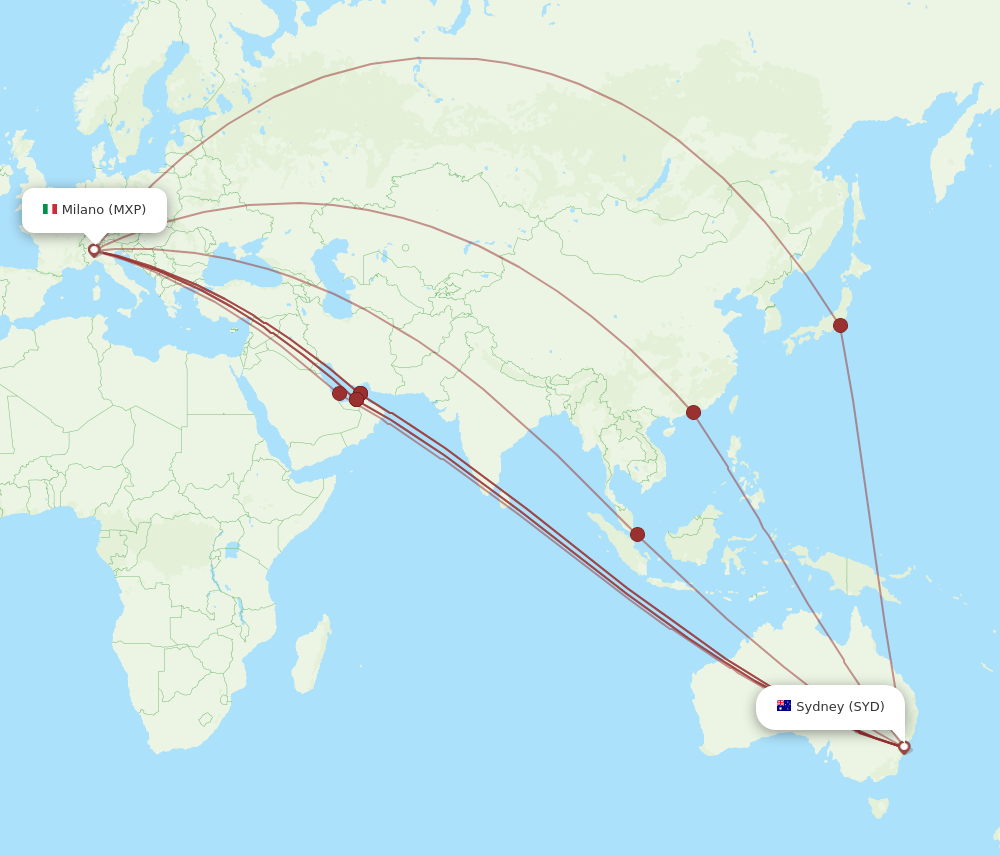 SYD to MXP flights and routes map