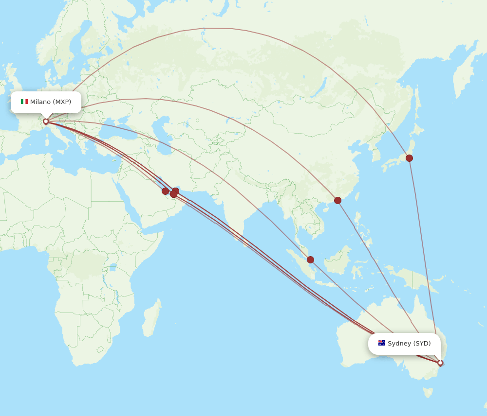SYD-MXP flight routes
