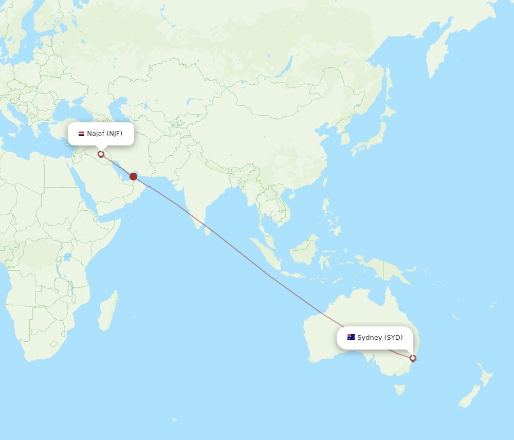 SYD-NJF flight routes