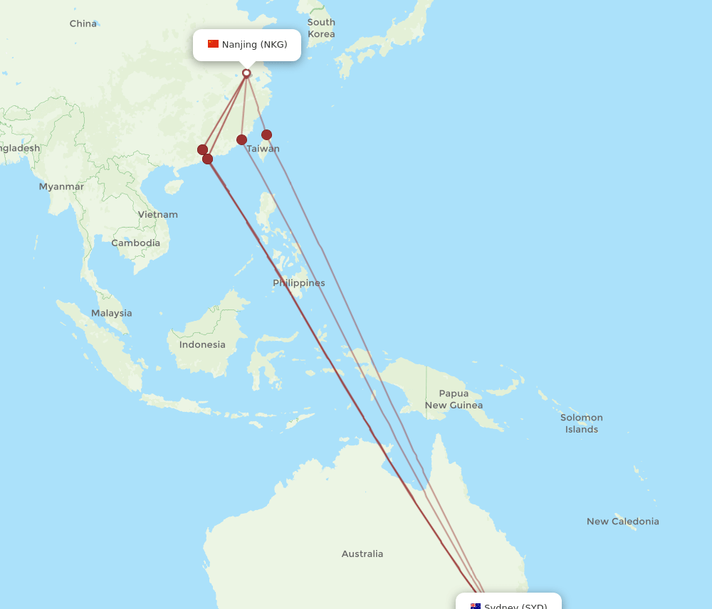 SYD-NKG flight routes