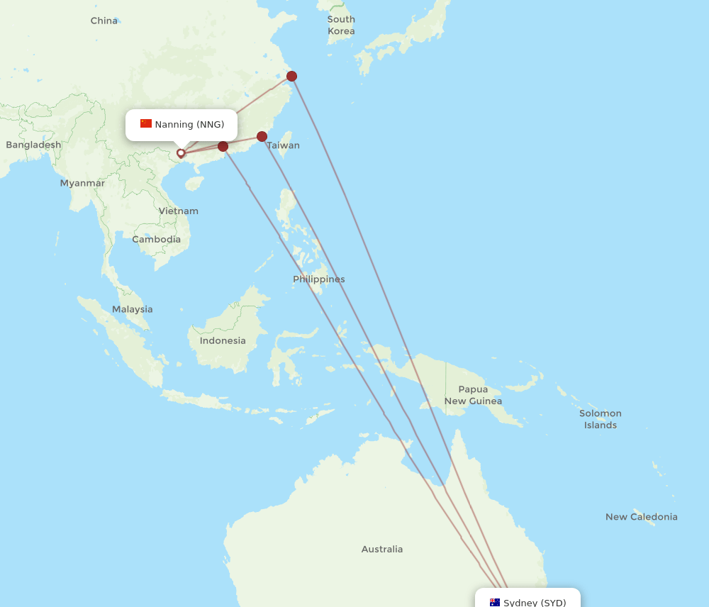 SYD-NNG flight routes