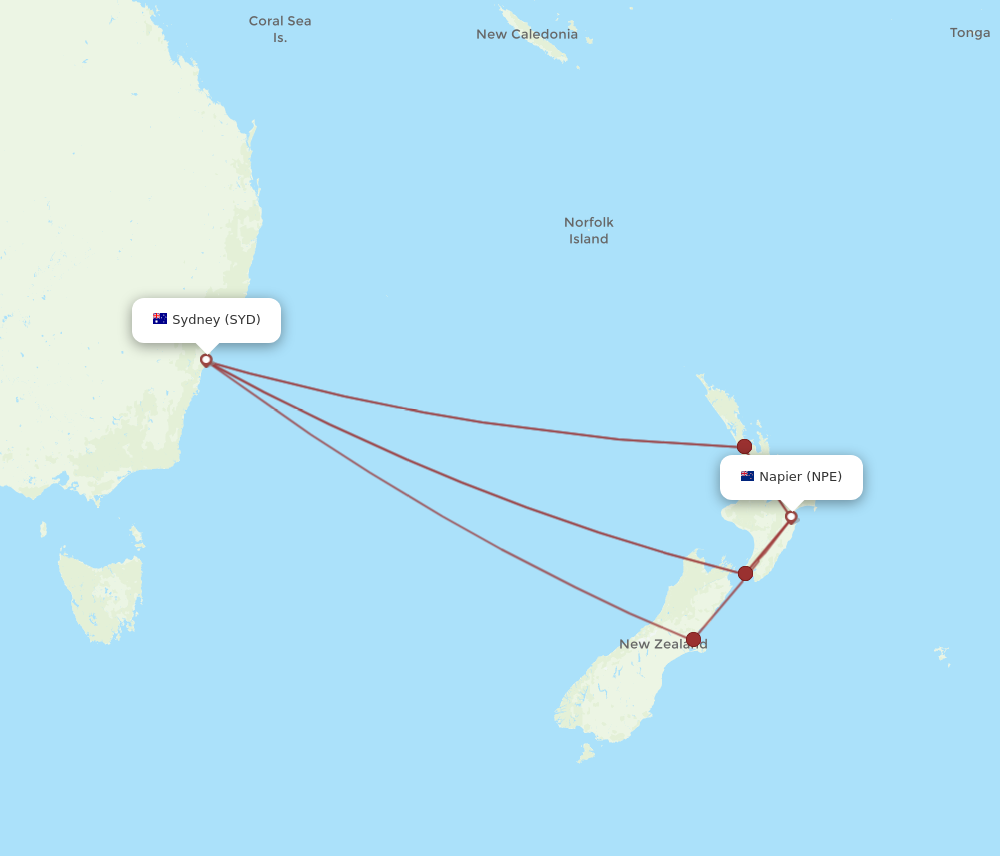 SYD to NPE flights and routes map