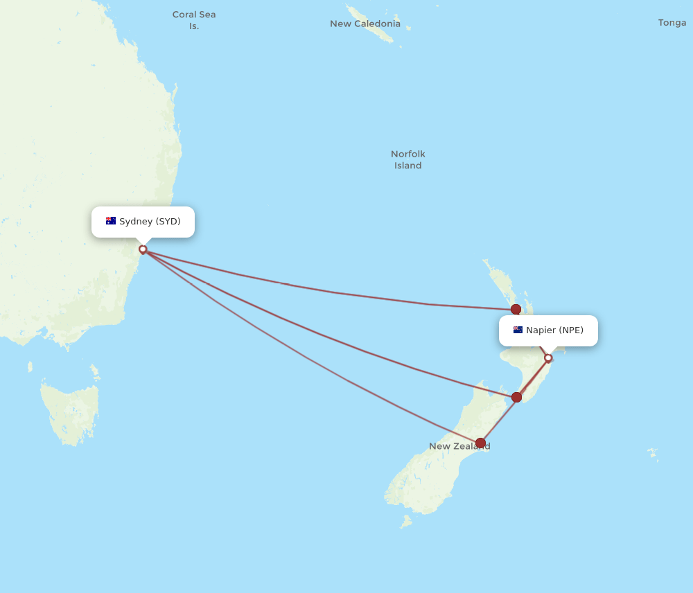 SYD to NPE flights and routes map