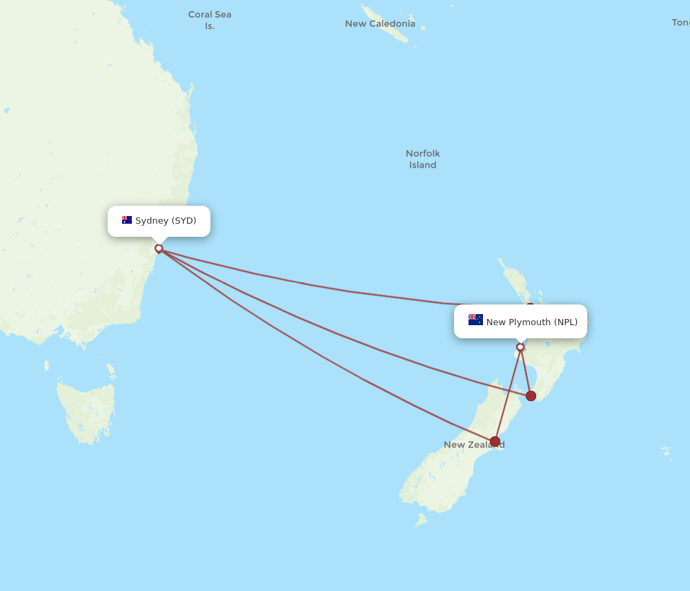 SYD-NPL flight routes