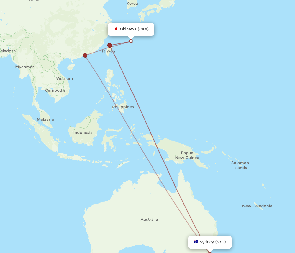 SYD to OKA flights and routes map