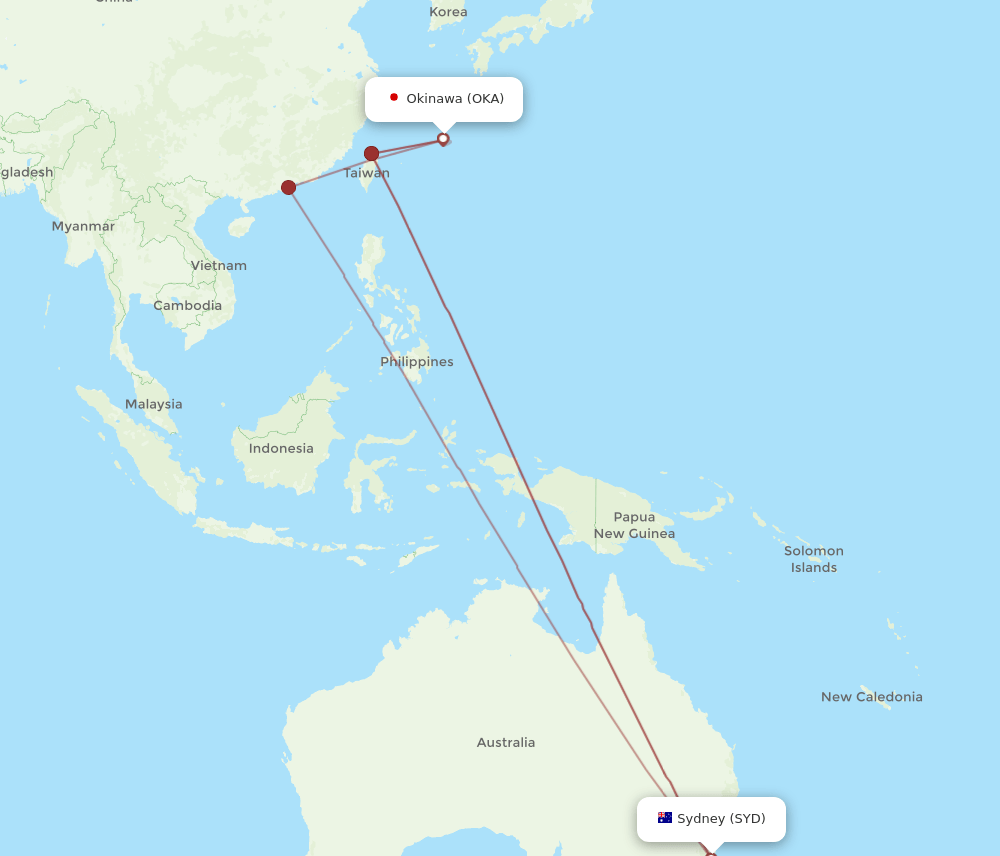 SYD-OKA flight routes